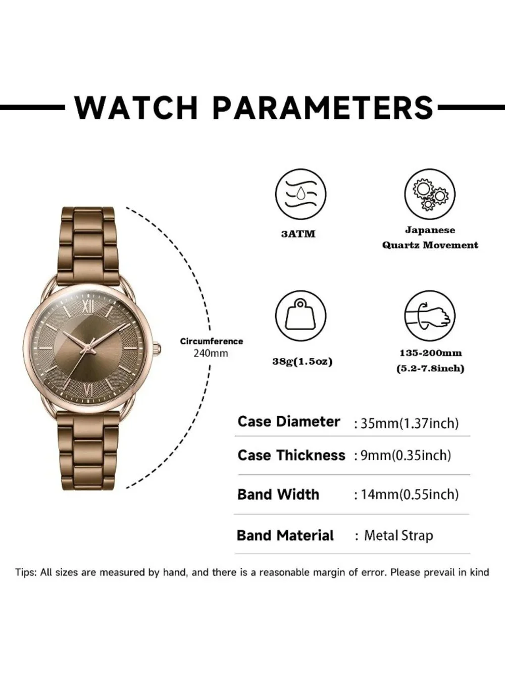Women's Coffee Roman Numeral Dial Analog Alloy Steel Strap Quartz Wrist Watches